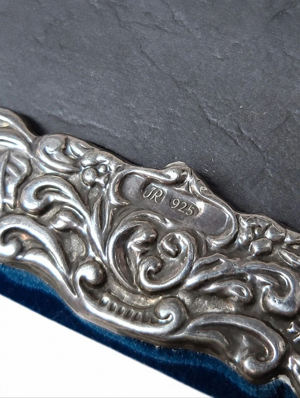 ​VTG | JR .925 Sterling Silver Ornate Baroque Style Picture Frame, Velvet Back